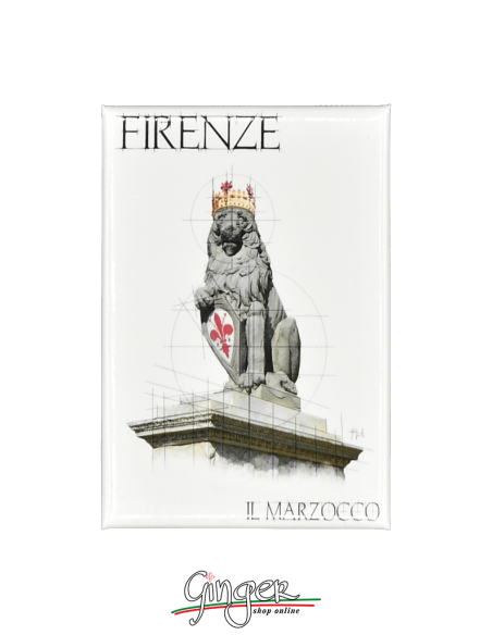Fridge magnet with drawings and pictures of Florence: the Marzocco Lion