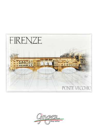 Fridge magnet with drawings and pictures of Florence: Ponte Vecchio