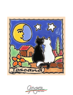 Calamita ceramica dipinta a mano e smaltata - Toscana: la Luna e i Gatti