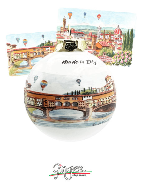 Christmas Ornaments - Florence watercolor: Old Bridge and Landscape 60 mm (2.36") - 80 mm (3.14")