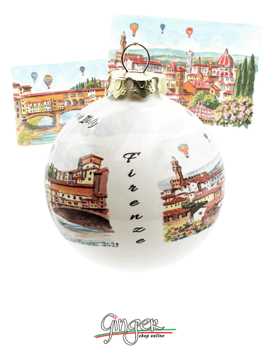 Christmas Ornaments - Florence watercolor: Old Bridge and Landscape 60 mm (2.36") - 80 mm (3.14")
