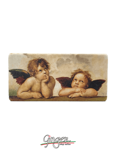 "New" - Magnet in real raw Italian marble - Raphael's Angels (detail of the Sistine Madonna by Raffaello)