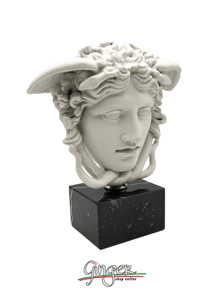 Medusa - testa con base in legno - h 29 cm