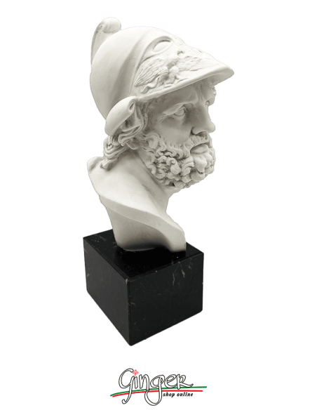 Menelao - testa con base in legno - h 41 cm