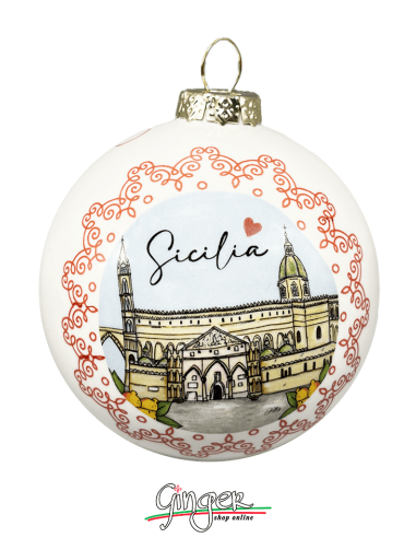 Addobbi Palla di Natale - Città d'Italia: Sicilia Taormina e Palermo - 80 mm