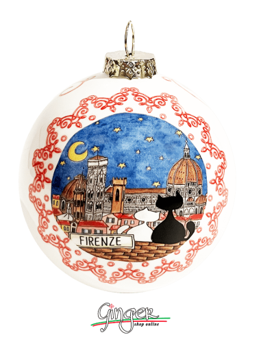 Addobbi Palla di Natale - Città d'Italia: Firenze Panorama con Gatti e Ponte Vecchio - 80 mm
