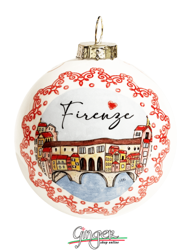 Addobbi Palla di Natale - Città d'Italia: Firenze Panorama con Gatti e Ponte Vecchio - 80 mm