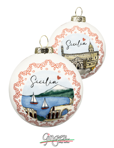 Addobbi Palla di Natale - Città d'Italia: Sicilia Taormina e Palermo - 80 mm